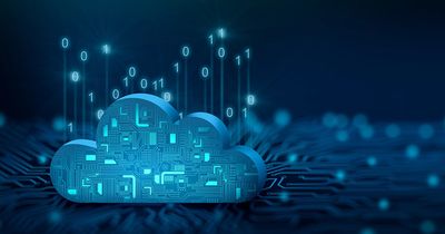 Digital cloud with binary code symbolizing cloud computing technology.
