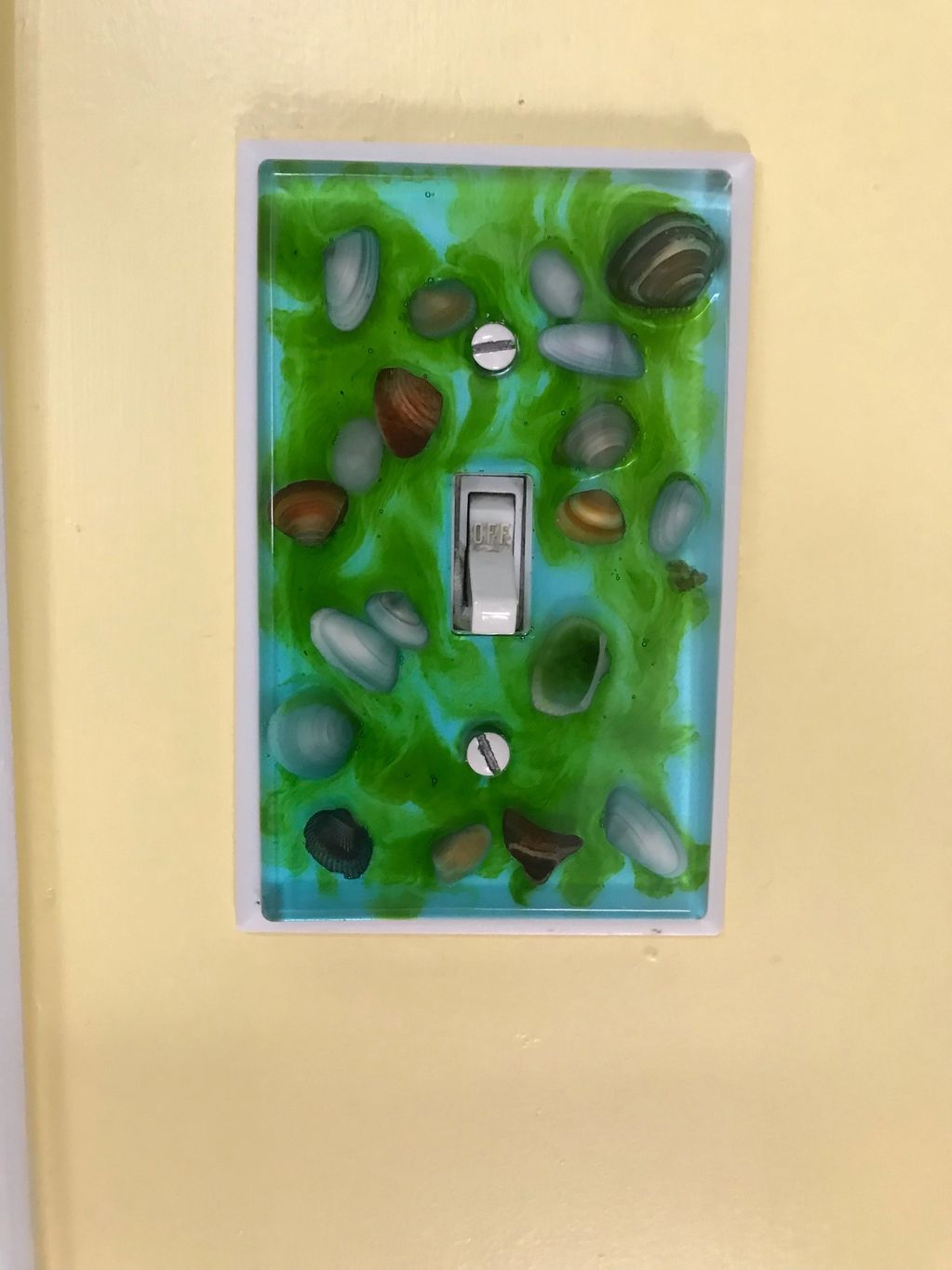 Single Light Switch Plate Cover;  Alcohol Ink, or Resin with Authentic Shells from the Outer Banks, 