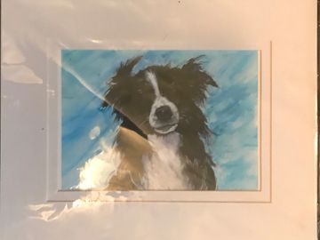 “Minnie, the Border Collie “  Mat t 8X10 print of Watercolor Pai noting  in  plastic bag