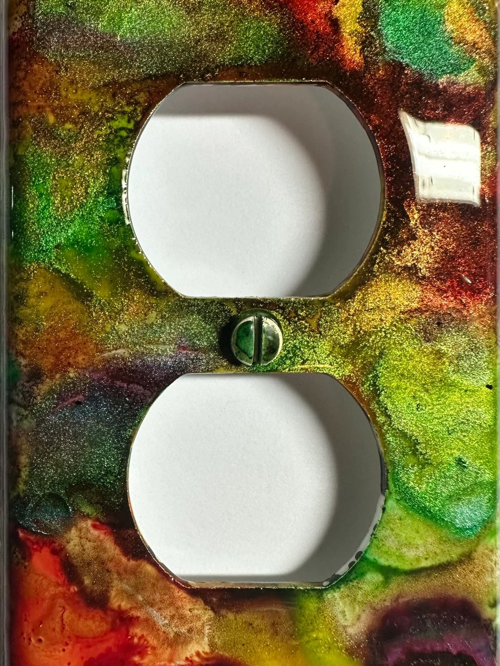  " Metallic Radiance" Plug Wall Plate Cover. Metallic  Copper, Green, Red, Yellow, Purple, Blue.    