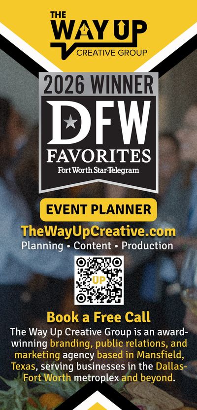 graphic with award detail - the way up creative is 2nd place winner dfw favorites event planner 2026
