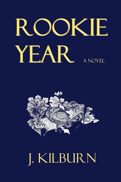 Rooke YEar by J. Kilburn book cover - discarded badge on bloodroot flower patch.