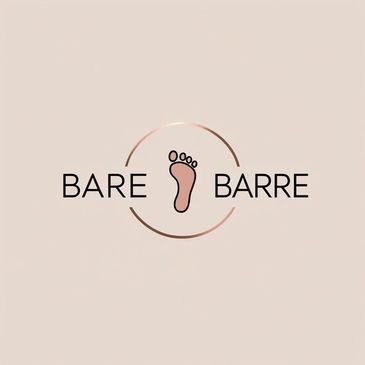 Minimalist logo with a footprint and the words 'BARE BARRE'.