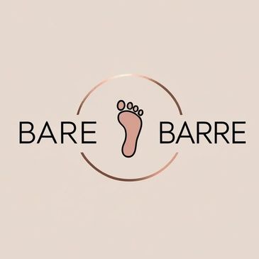 Minimalist logo with a footprint and the words 'BARE BARRE'.