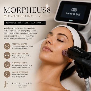 Woman receiving Morpheus8 microneedling and RF treatment for skin rejuvenation.