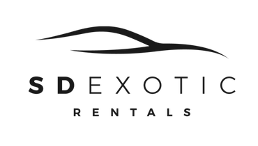 Logo for SD Exotic Rentals featuring a sleek car silhouette.