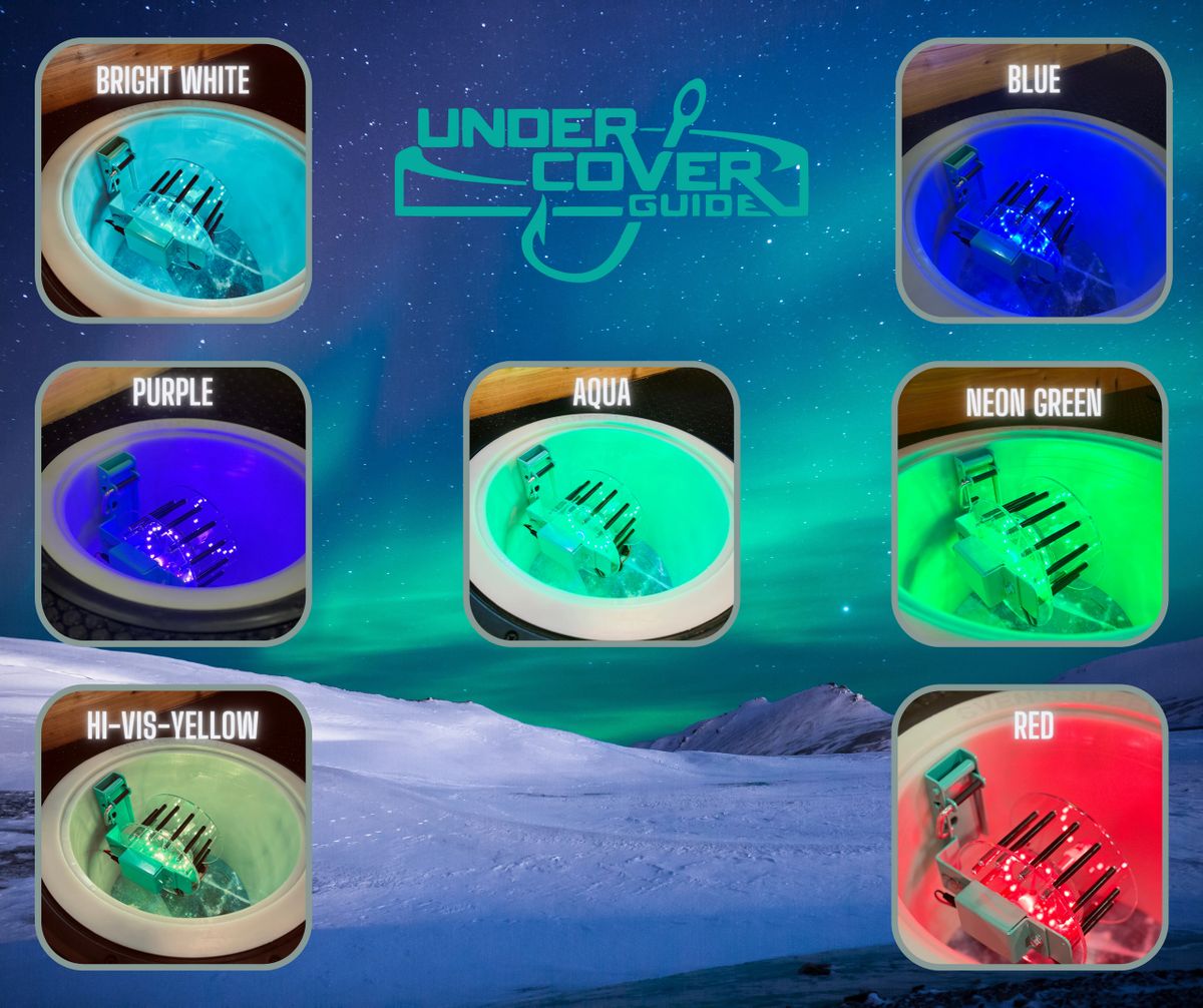 Multi Color Northern Light rattle reel mounted to an UnderCover Guide