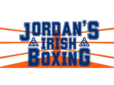 Logo with 'Jordan's Irish Boxing' in bold blue and orange letters.