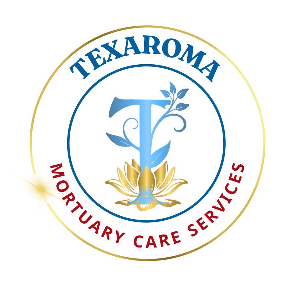 Elegant logo for Texaroma Mortuary Care Services with floral elements.