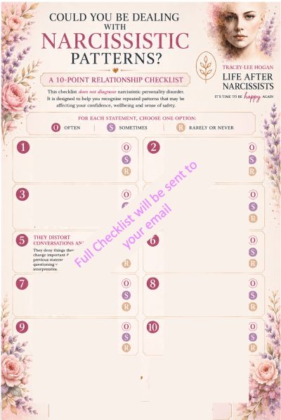 Checklist template for identifying narcissistic relationship patterns.