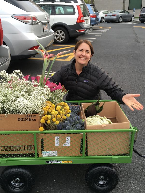 in the MFA parking lot with supplies for Art in Bloom 2016