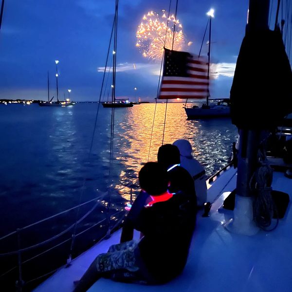 Kids on a private family sail for 4th of July Fireworks cruise in Edgartown, Martha's Vineyard