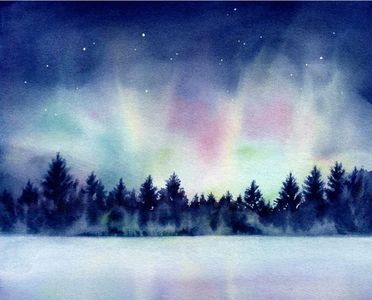 Stephanie Mirocha artist statement. Aurora Borealis painting in watercolor.