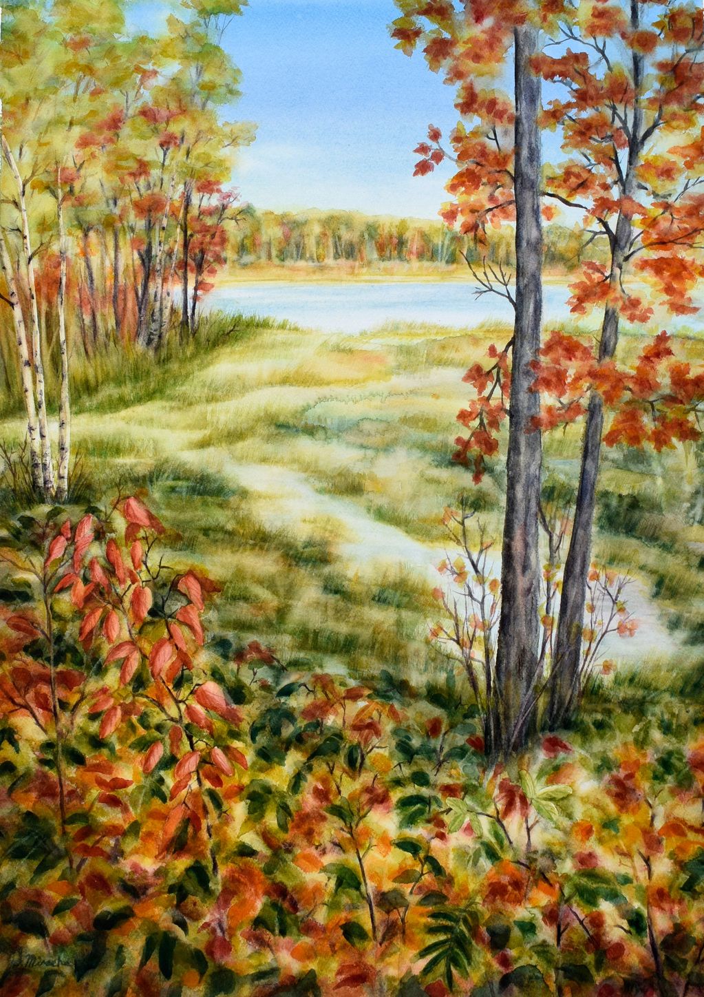 Original watercolor painting, Beaver Bond, inspired by Minnesota north woods, autumn colors.