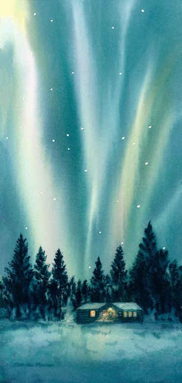 Northern Lights watercolor painting