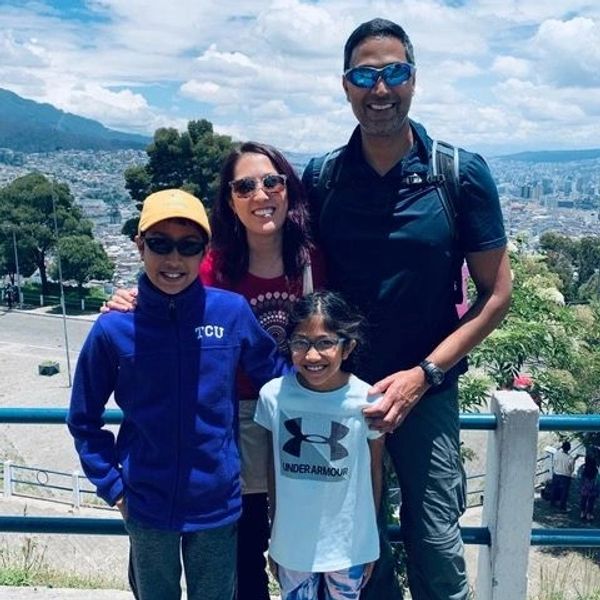 A family of four during a student tour to Ecuador.