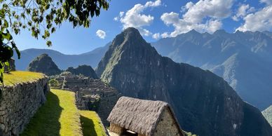 Machu Picchu with mountains in the background during a student tour to Peru.