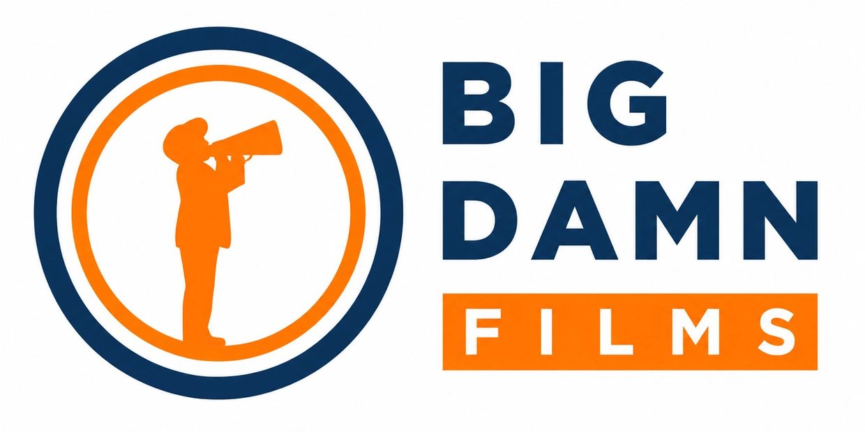 Logo of Big Damn Films with a silhouette using a megaphone.