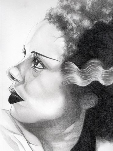 comic art inspired Bride of Frankenstein art print available for sale, drawn by Jessica Archer 