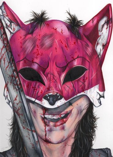 original comic art of comic book character Fox Mask k by comic artist Jessica archer artworks