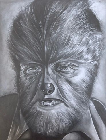 pencil drawing of universal monsters character the wolfman by comic artist Jessica archer artworks