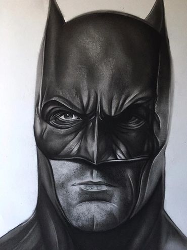 Pencil drawing of comic book character Batman by artist Jessica Archer