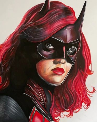 Comic art inspired portrait art of Batwoman by artist Jessica Archer