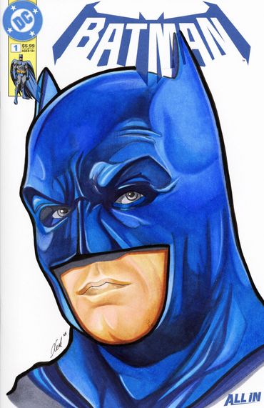 DC comics batman blank sketch cover drawn by comic artist, portrait artist Jessica archer artworks 