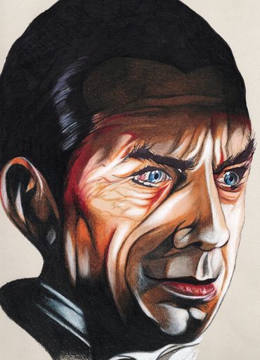 coloured pencil drawing of Dracula by comic artist, portrait artist Jessica archer artworks