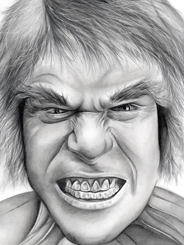 comic art inspired art print of Lou Ferrigno  the hulk drawn by portrait artist Jessica Archer