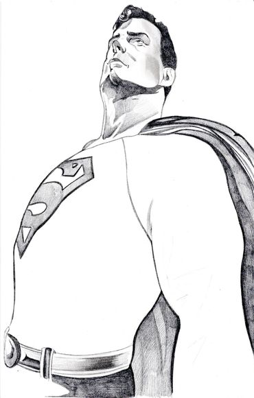 Superman comic art pencil drawing from portrait artist Jessica Archer Artworks