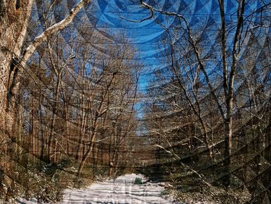a snowy view of the Robeson Creek Greenway, altered with radiating lines