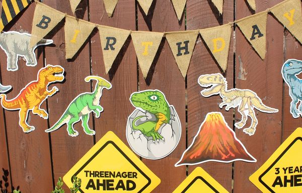 Dinosaur party decorations.  Dinosaur cutouts 