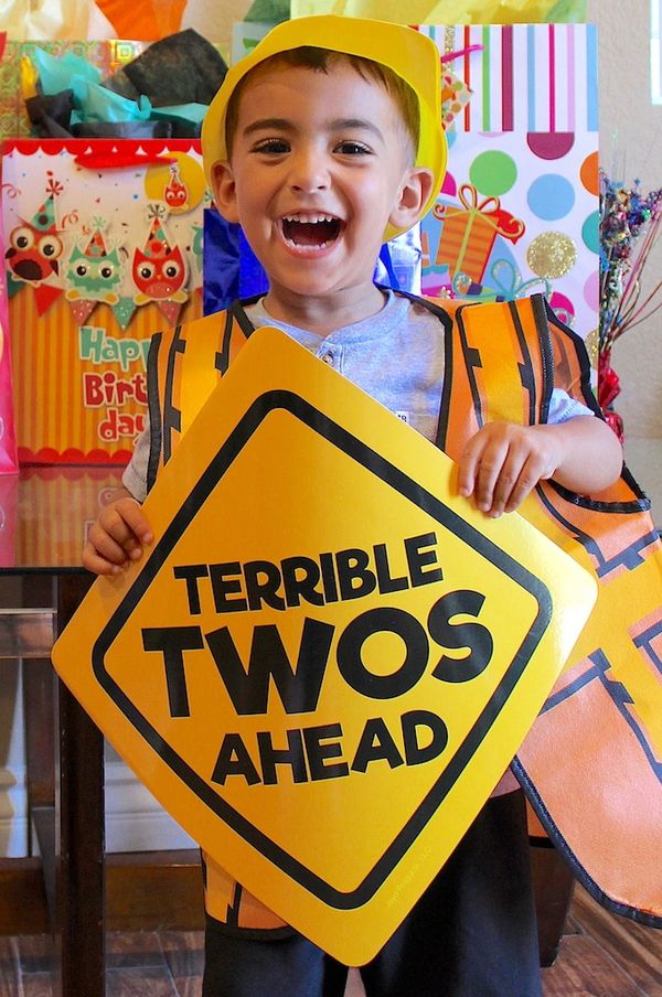 Terrible twos ahead caution sign for a construction party