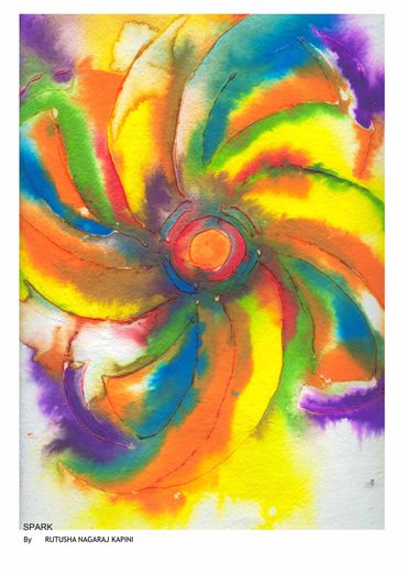 Colorful abstract spiral watercolor painting.