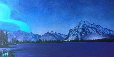 This is my original art painting of the Vermilion Lake, in Alberta Canada. Painted on 12x14 inch can