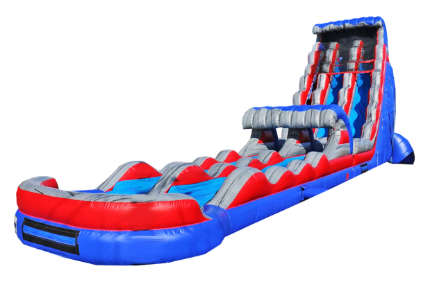 Inflatable water slide with vibrant colors.