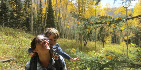 Momma with toddler, Tenzin, in the backpack