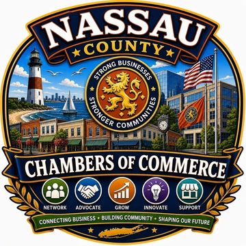 Nassau County Chambers of Commerce emblem with community and business themes.