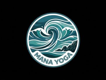 Mana Yoga logo with ocean wave design.