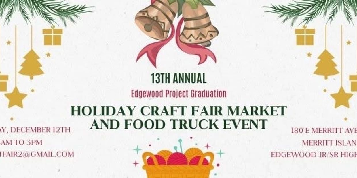 Holiday craft fair and food truck event flyer with festive decorations.