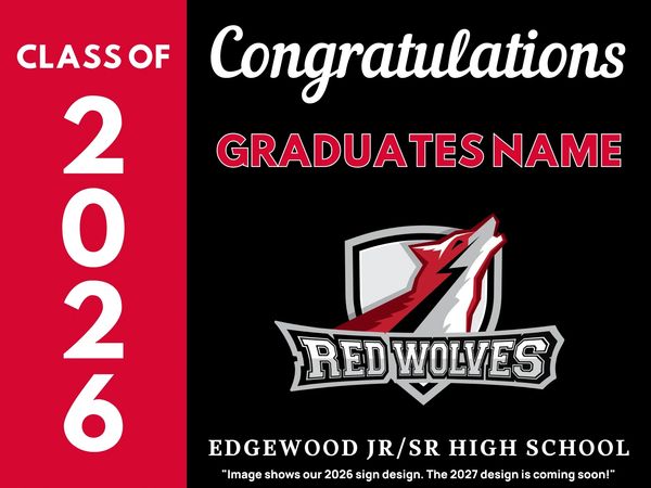 2026 graduation announcement for Edgewood JR/SR High School Red Wolves.