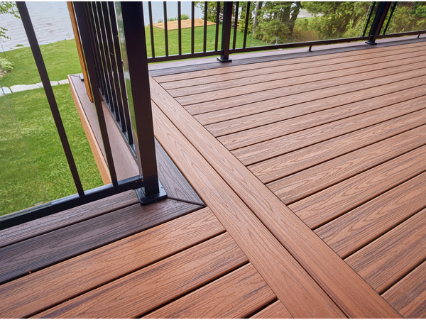 Modern custom built composite deck at a custom built cottage home in Springwater Township Ontario.