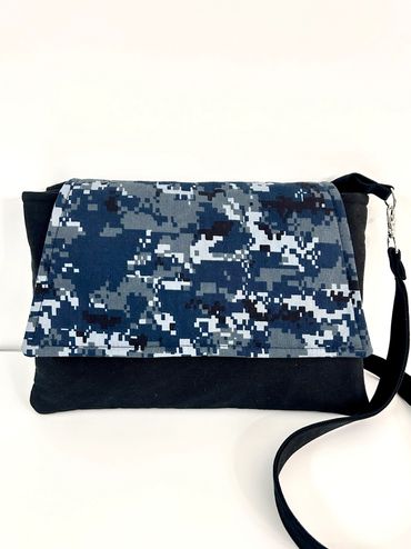 Digital Camo & Black Denim Upcycled Cross Body Bag