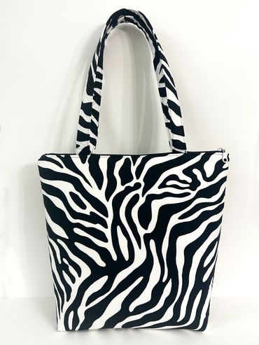 Black & White Zebra Print Upcycled Tote Bag