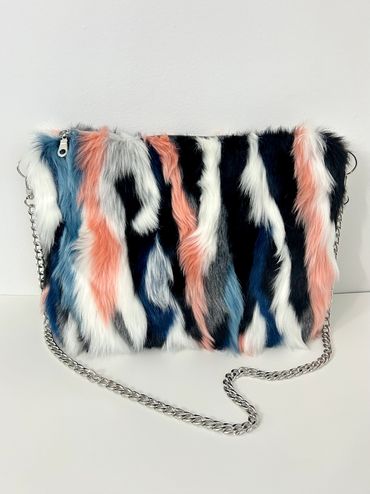 Multi-Colored Faux Fur Shoulder Bag 