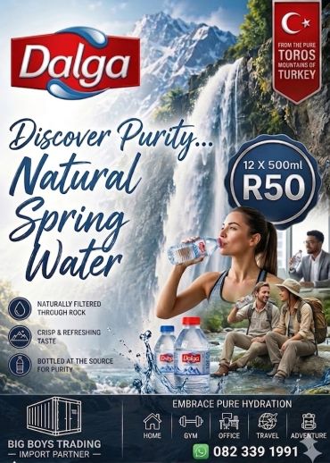 Dalga natural spring water from Toros Mountains, Turkey, promoting purity and hydration.