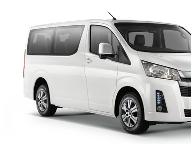 White passenger van with tinted windows.
