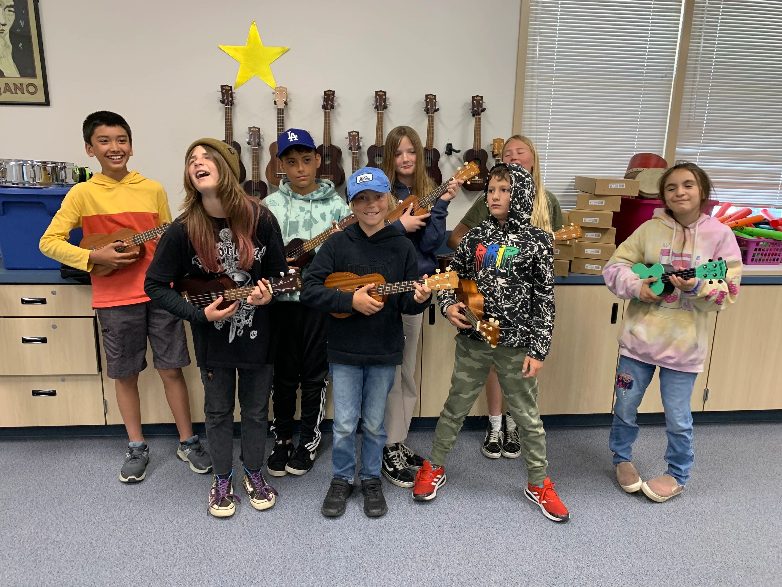 Group shot of ukulele class kids,