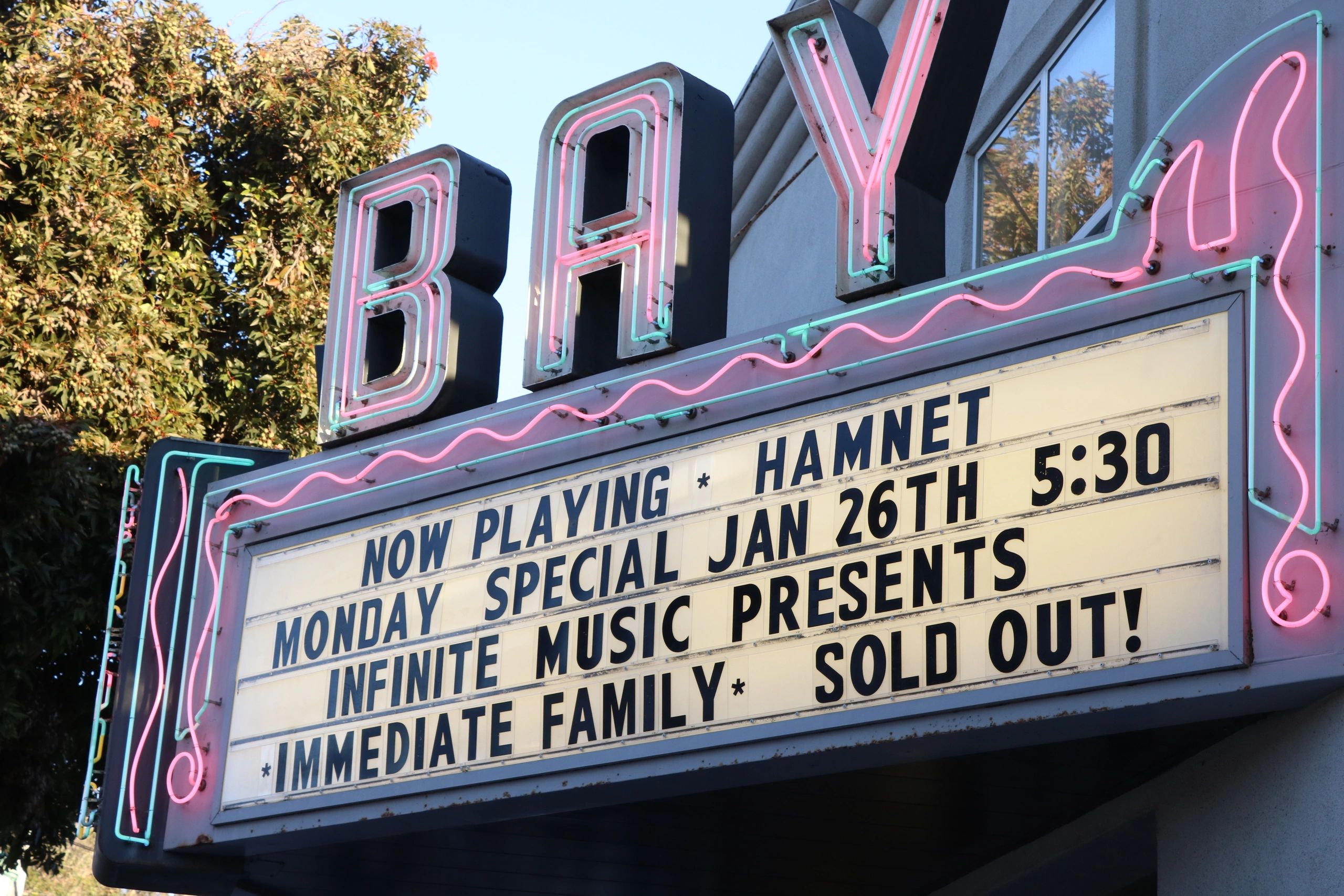 Photo of local theatre marquee showing Infinite Music event as "sold out."